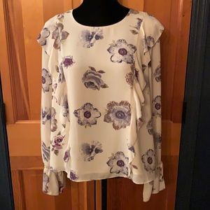 J.O.A. Floral Ruffled Ivory Top